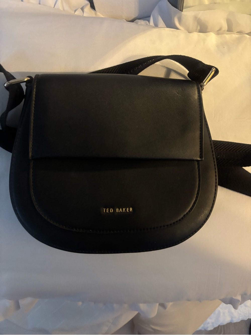 Ted Baker Black Leather Saddle Bag with Gold Logo
